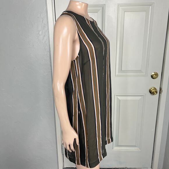 Theory Womens Shirt L Pinga Silk Designer Tunic Stripe Sheer Sleeveless B4-28 - Picture 4 of 6